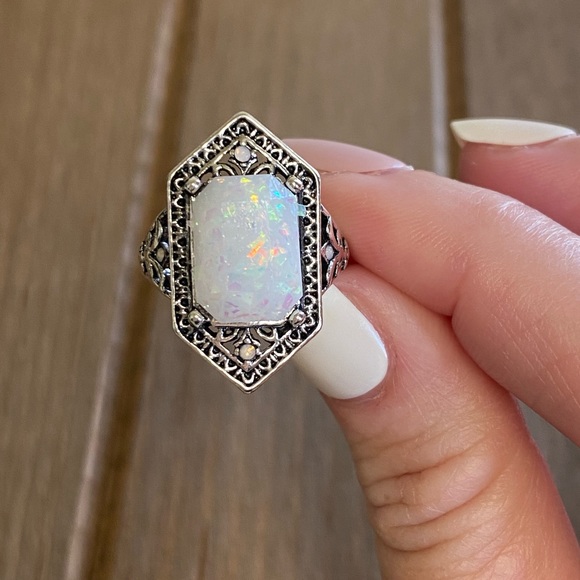 🔥3/$25🔥Sterling Silver Victorian Fire Opal Ring - Picture 6 of 9